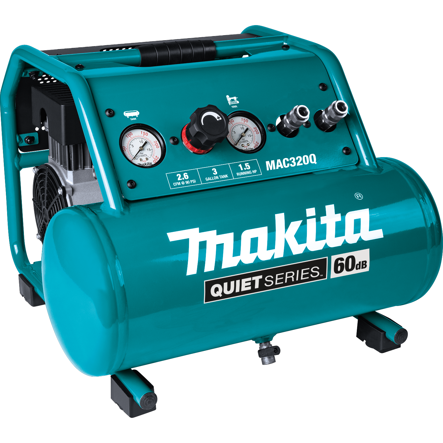 Makita, Compresseur d'air électrique MAKITA série silencieuse 1-1/2 HP, 3 gallons, sans huile