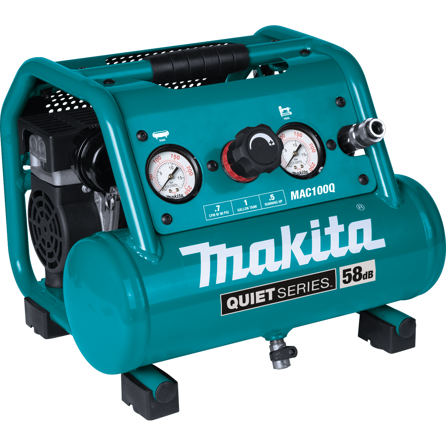 Makita, Compresseur d'air électrique compact, sans huile, de la série Quiet de MAKITA 1/2 HP, 1 gallon