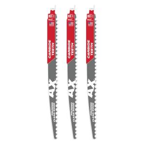 Outil Milwaukee, MILWAUKEE 12" 3 TPI The AX™ w/ Carbide Teeth For Pruning Clean Wood SAWZALL® Blade (3 PACK)