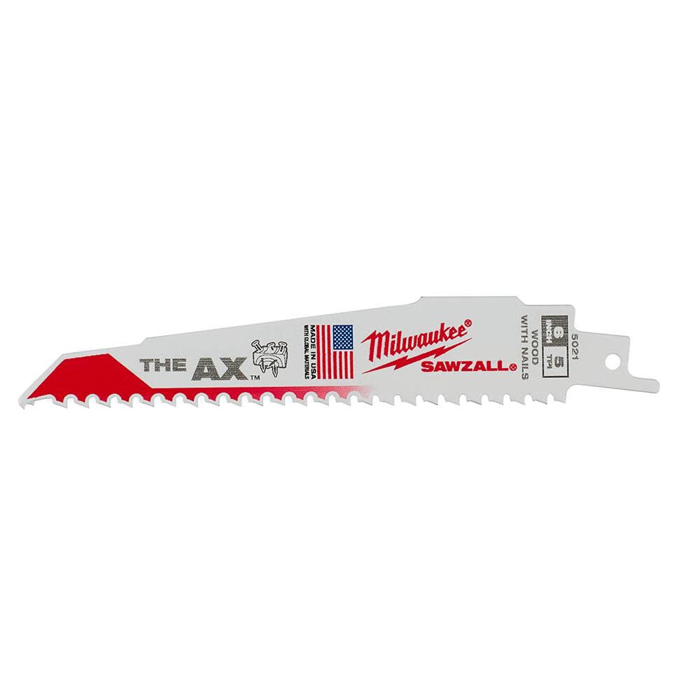 Outil Milwaukee, MILWAUKEE 6" 5 TPI SAWZALL® The AX™ Nail Embedded Wood Blade (5 PACK)