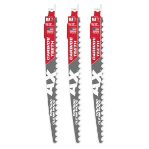 Outil Milwaukee, MILWAUKEE 9" 3 TPI The AX™ w/ Carbide Teeth For Pruning Clean Wood SAWZALL® Blade (3 PACK)