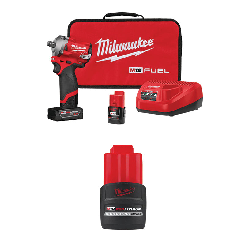 Outil Milwaukee, MILWAUKEE M12 FUEL™ 1/2" Stubby Impact Wrench Kit & FREE M12™ REDLITHIUM™ HIGH OUTPUT™ CP2.5 Battery