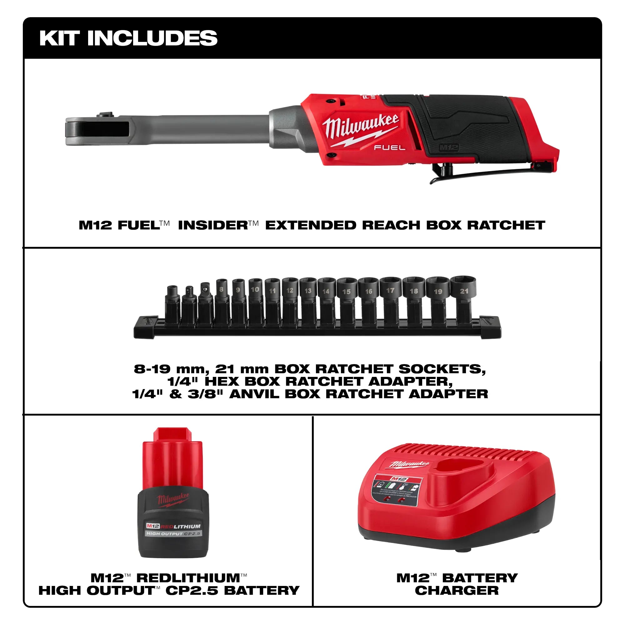 Milwaukee Tool, MILWAUKEE M12 FUEL™ INSIDER™ Extended Reach Box Ratchet Kit