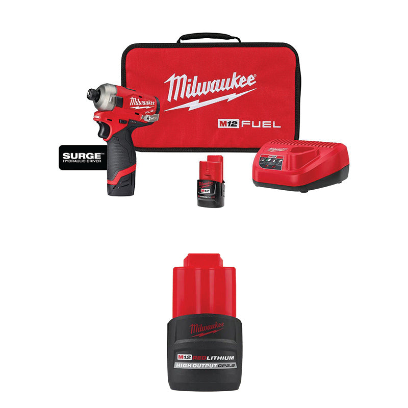 Outil Milwaukee, MILWAUKEE M12 FUEL™ SURGE™ 1/4" Hex Hydraulic Driver Kit & M12™ REDLITHIUM™ HIGH OUTPUT™ CP2.5 Battery