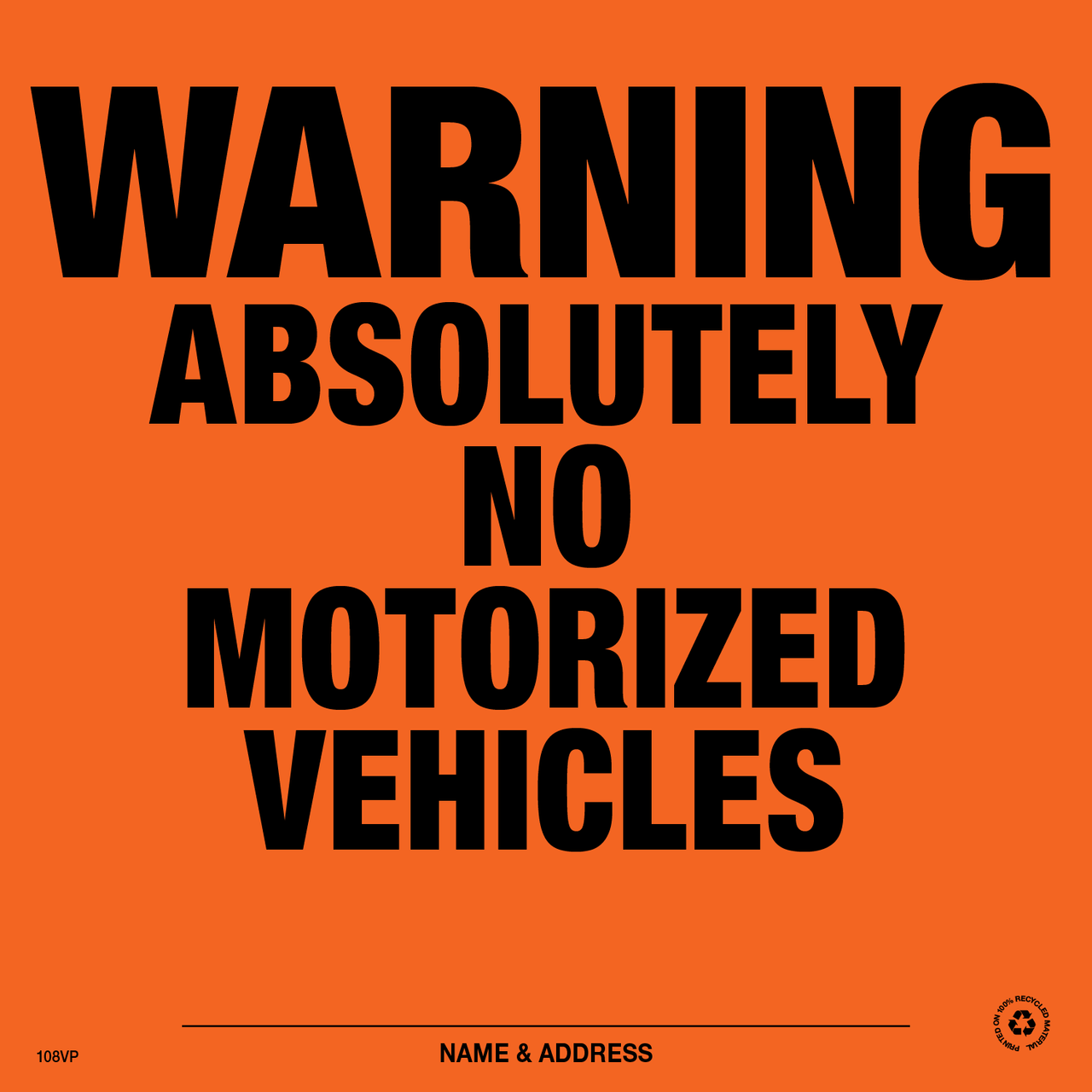 Panneaux Voss, Panneau d'affichage - Attention pas de véhicules motorisés - Aluminium orange - Paquet de 25